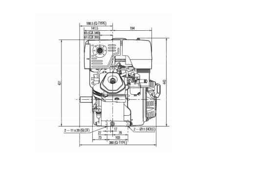 Двигатель Honda GX390 QXQ4. Диаметр выходного вала 25.4 мм
